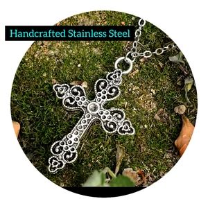 Handcrafted stainless steel gothic cross pendant necklace new silver cross